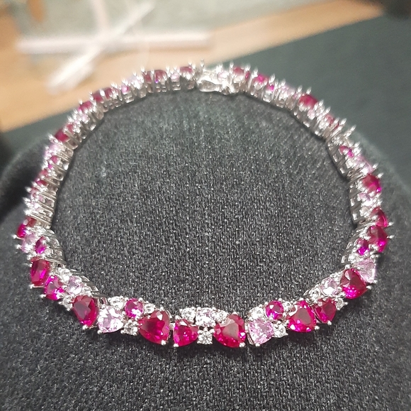 Pink Ruby & Sapphire Stones Sterling Silver Bracelet - Picture 2 of 15